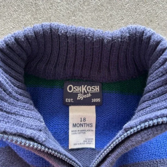 Oshkosh Kids Quarter Zip Sweater Size 18M  Blue Green Striped Pullover - Picture 2 of 4